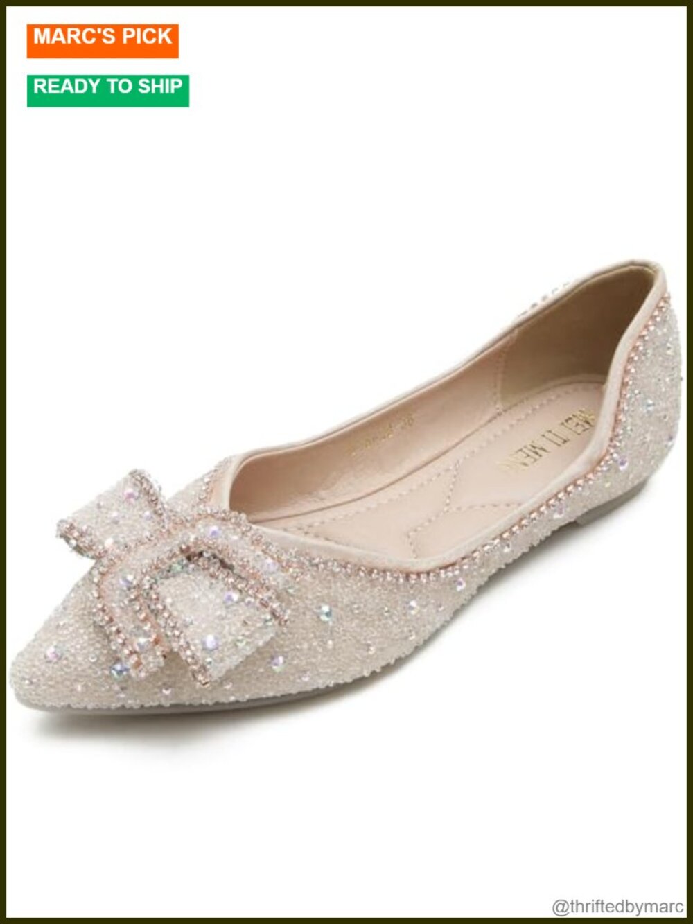 Women's Pointed Rhinestone Flat Shoes Glitter Flowers Wedding Comfortable Dress